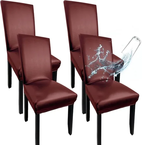 Vista 15 de Fundas de Silla de Cuero para Sillas de Comedor, Juego de 4, Fundas Super Elásticas Impermeables para Sillas de Cocina, Fundas de Silla de Comedor