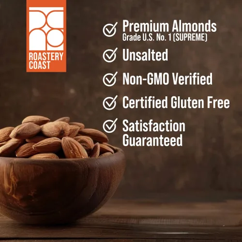 Vista 6 de Roastery Coast - Nueces diarias Almendras recién tostadas Almendras a granel 3 LB Nueces sin sal Tostadas lentamente al aire Pasteurizadas