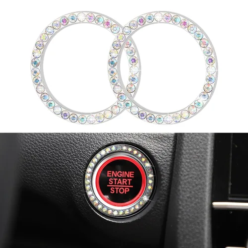 Vista 17 de WINKA 2 piezas brillantes para el botón de arranque del motor de automóvil, tapas de anillo de encendido sin llave, accesorios brillantes