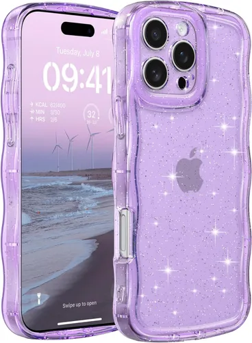 Vista 23 de FABSPARK Funda para iPhone 13, Bonita Funda con Láser Colorido Retro Exquisito Borde Ondulado Rizado Curvo, Protector Estético de TPU Suave