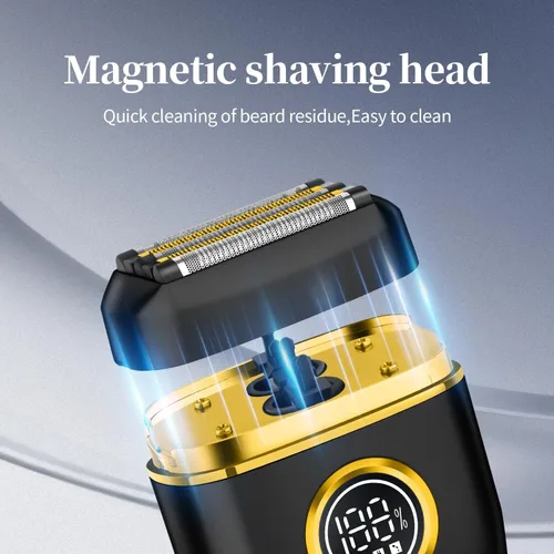 Vista 2 de HIENA PRO Afeitadora eléctrica de aluminio para hombre, recargable USB-C, IPX7 impermeable, tamaño de bolsillo con pantalla LED para viajes y hogar