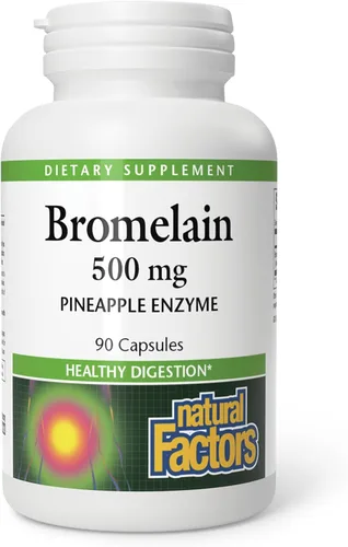 Natural Factors Bromelina 500 mg - Suplemento de enzima digestiva de piña - Apoya la absorción de nutrientes - Sin OMG, sin gluten y sin lácteos -