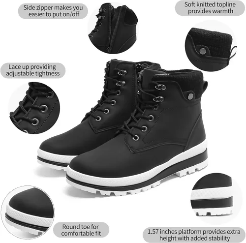 Vista 2 de kufeiti Botines de moda para mujer, botas de invierno con forro de piel, botas de nieve con cremallera para mujer