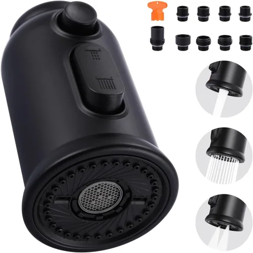 Reemplazo de cabezal de grifo extraíble, cabezal rociador de grifo de cocina de 3 funciones con 9 adaptadores, boquilla de pulverización de cabezal