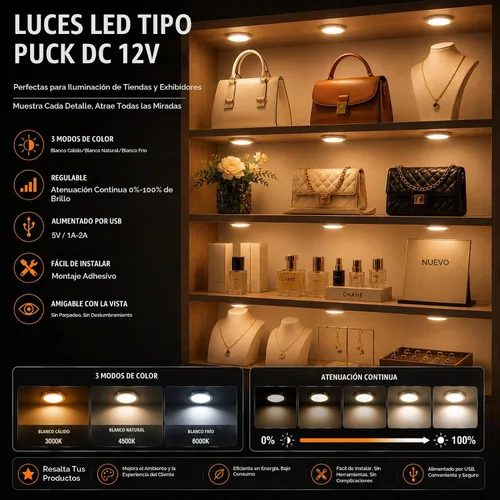 Vista 9 de Luces LED inteligentes con Bluetooth para debajo del gabinete, regulables
