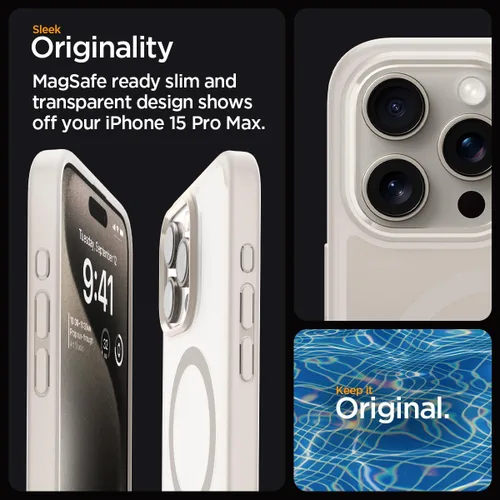 Vista 3 de Spigen Funda para iPhone 15 Pro Max, ultra híbrida MagFit [antiamarilleo] [compatible con Magsafe] - titanio natural escarchado