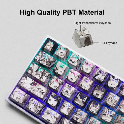 Vista 3 de GMKWTL Teclas de anime PBT – 108 teclas, teclas XVX japonesas personalizadas retroiluminadas, perfil OEM para teclado mecánico 61/87/104/108 Cherry