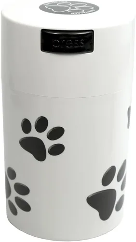 Vista 6 de Pawvac Contenedor de almacenamiento de alimentos para mascotas sellado al vacío de 3 onzas; patas blancas y negras