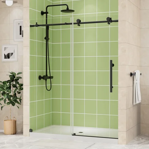 DELAVIN Puerta de ducha sin marco de 48 pulgadas de ancho x 75 pulgadas de alto, puerta de ducha deslizante con vidrio templado certificado SGCC