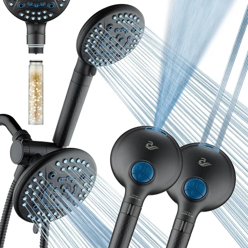 Vista 9 de AquaCare High Pressure 6-way Dual Shower Head Combo with Built-in Filter & Power Wash - Clean Tub, Tile & Pets. Remove Chlorine, Lead & Toxins from