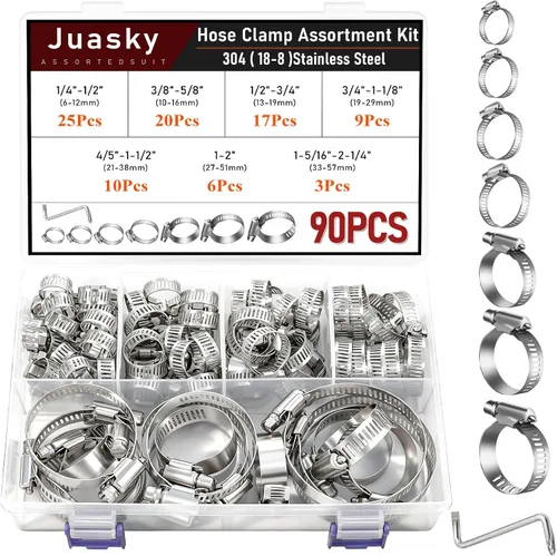 Vista 14 de Abrazaderas de manguera de acero inoxidable de 112 piezas, abrazaderas de acero inoxidable, kit surtido de abrazaderas de manguera, abrazaderas