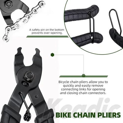 Vista 4 de Keadic Kit de herramientas de reparación de cadena de bicicleta de 9 piezas, incluye herramienta separadora de cadena con gancho de cadena, alicates