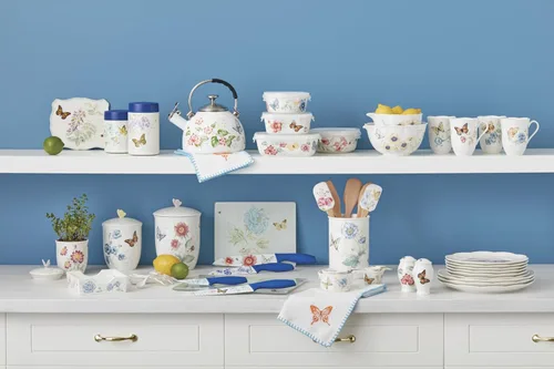 Vista 4 de Plato con divisiones Lenox, con dibujo de mariposas en la pradera, 9 pulgadas, Recipiente para servir y guardar, redondo, Blanco