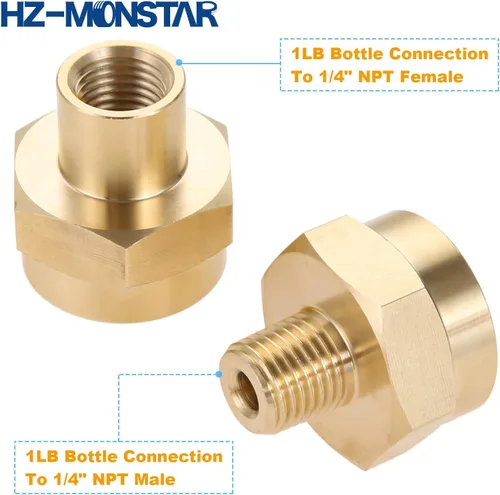 Vista 2 de Kit adaptador de repuesto de botella de gas propano de 1 libra, incluye conector de latón de tanque hembra NPT de 1/4 pulgadas y rosca NPT macho