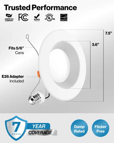 Vista 7 de Sunco - Paquete de 24 luces LED empotrables de 6 pulgadas, retrofit Downlight para techo, borde deflector, 1050 LM, 13 W (equivalente a 75 W)