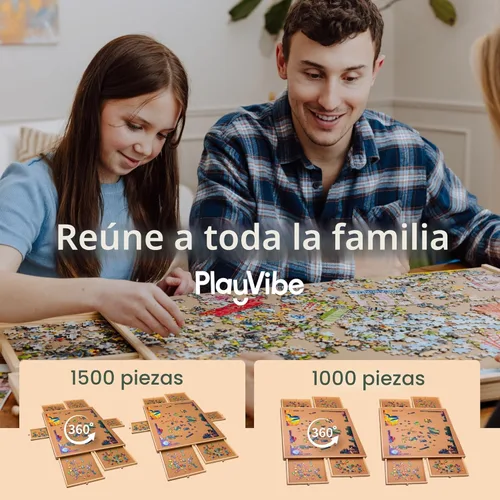 Vista 9 de PlayVibe Tablero de rompecabezas de 1500 piezas con cajones y cubierta, estación de resolución de rompecabezas, mesa portátil con cajones, bandeja