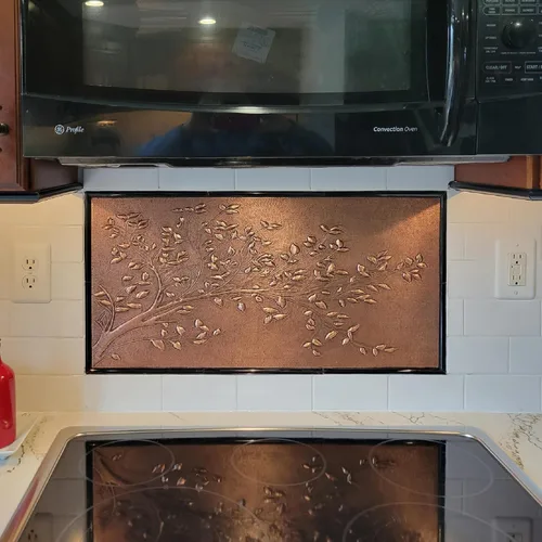 Vista 3 de Kitchen Backsplash, Tree Branches with Leaves Kitchen Backsplash, Custom Copper Backsplash Panel, Handmade Copper Backsplash Tile, Indoor Outdoor