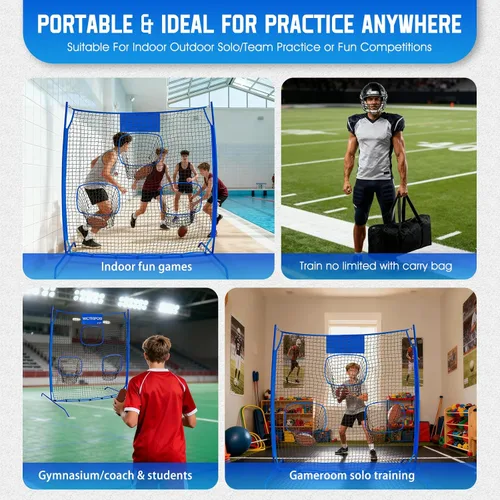 Vista 7 de Football Throwing Net, Upgrade Heavy Duty Metal Frame Quarterback Training Equipment Throwing Machine with 1-4 Targets, Easy Setup Football Target