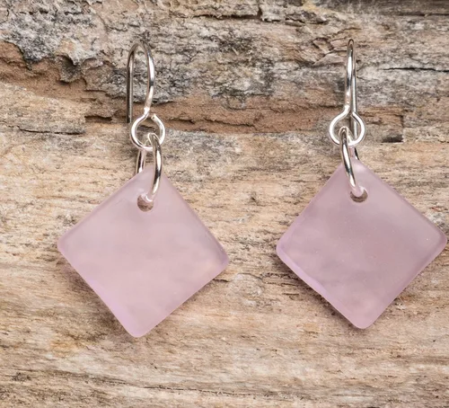 Vista 15 de Delicate Diamond Sea Glass Earrings, Beach Glass Earrings for Women by EcoSeaCo, using sustainable, recycled and repurposed material. Handmade