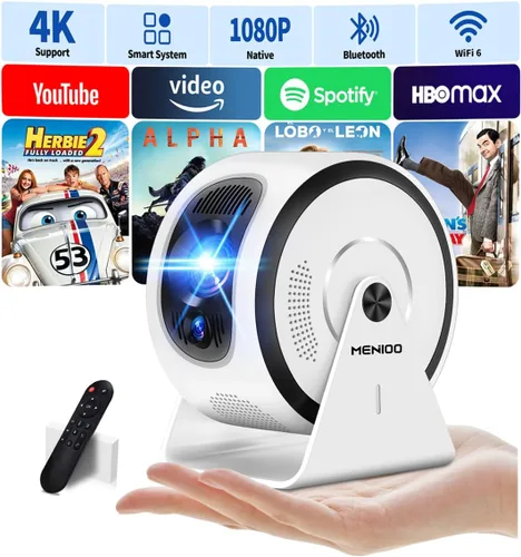 Vista 10 de [Aplicaciones integradas y enfoque automático] Mini proyector 4K 1080P 2026 actualizado Auto Keystone Proyector giratorio de 360° portátil, con WiFi