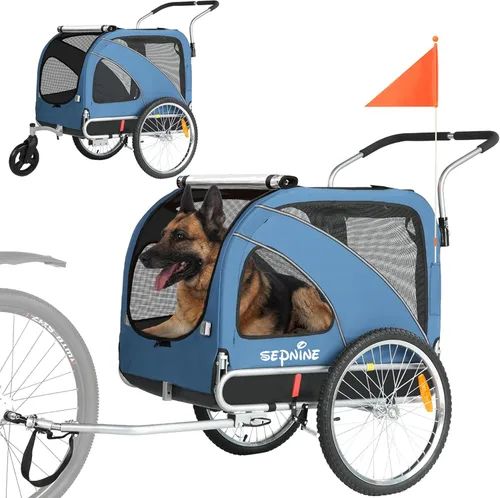 Vista 9 de Sepnine 2 en 1 Remolque de Bicicleta para Mascotas con una Rueda de Carrito de 15 cm Adecuada para Perros Pequeños y Medianos, Capacidad de Carga