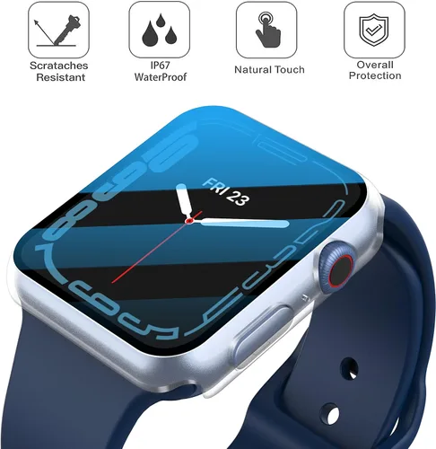 Vista 3 de Misxi Paquete de 2 fundas rígidas impermeables con vidrio templado compatibles con Apple Watch Series 8 Series 7 de 1.614in, funda protectora ultra