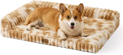 Vista 25 de COZY KISS Bonita cama para perro, cama ortopédica de espuma de conejo sintética con lados, funda extraíble lavable y forro impermeable, cómodo sofá