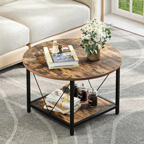 Vista 11 de YITAHOME Mesas de centro para sala de estar, mesa de centro redonda pequeña con almacenamiento, mesa de centro moderna de 2 niveles, mesa central