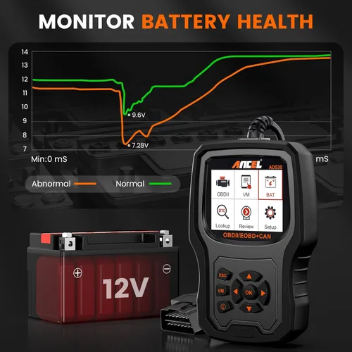 Vista 4 de ANCEL AD530 - Escáner OBD2 para automóvil, lector de código de diagnóstico con definición de código mejorada y gráficos de estado de la batería