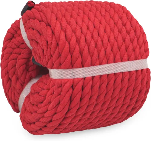 Vista 2 de Cuerda de algodón roja trenzada de 3/8 pulgadas, cuerda para manualidades para proyectos de bricolaje, decoración y más (100 pies)