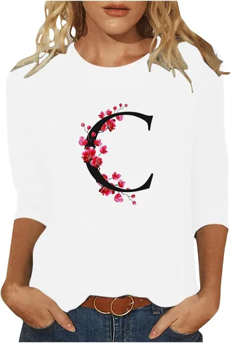 Camisetas del alfabeto, camiseta de regalo con letras con monograma, camiseta con inicial para atuendo familiar a juego, blusas de manga 34 para