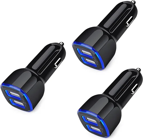 Cargador de coche para iPhone, paquete de 3 unidades de 2.4 A, cargador USB de carga rápida para iPhone 16e 16 15 14 13 12 11 Pro Max SE XR XS X 8 7