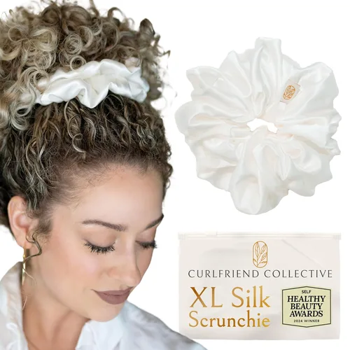 Vista 8 de Coleteros de seda para mujeres con moño – Coleteros de seda de morera extragrandes – Coleteros sin daños extra grandes para cabello rizado, grueso