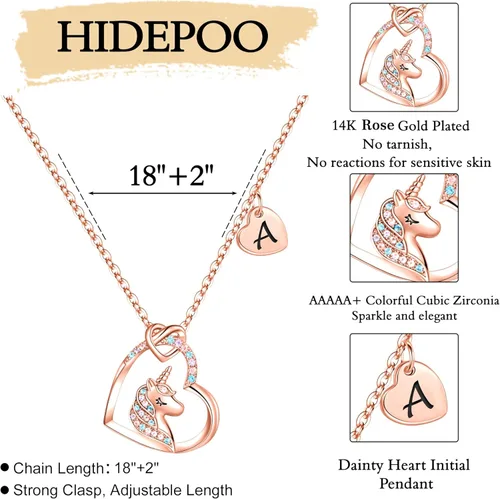 Vista 5 de Hidepoo Collar de unicornio para niñas Collar de unicornio chapado en oro de 14 quilates, oro rosa, oro blanco, circonita cúbica, collar