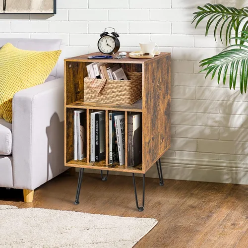 Vista 7 de ACEHOME Mesa de tocadiscos, soporte para tocadiscos con almacenamiento, soporte de almacenamiento de discos con patas de metal, mesa para tocadiscos