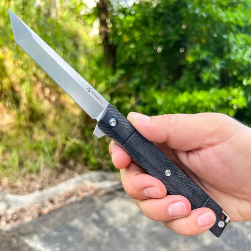 Vista 6 de Cuchillo plegable de bolsillo FORESAIL, hoja de acero DC53 y mango G10. Con clip de bolsillo y rompecristales, cuchillo de bolsillo para hombres