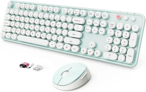 Vista 16 de SkyGive - Combo de teclado y mouse inalámbricos, teclado ergonómico de tamaño completo con diseño retro tipo máquina de escribir, con teclas