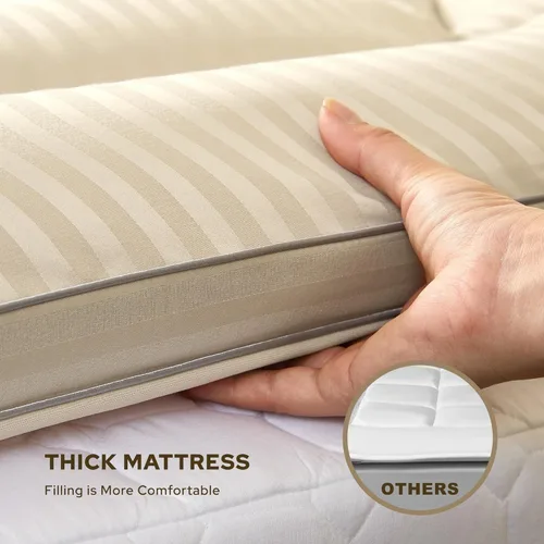 Vista 6 de BEDLORE Cubrecolchón tamaño individual, almohadilla superior gruesa tipo Pillow Top para aliviar el dolor de espalda, funda de colchón suave