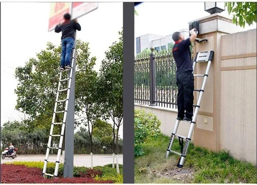 Vista 4 de Escalera telescópica de aluminio con ganchos, escalera telescópica de aluminio con ganchos, retracción de un botón, carga 330.7 lbs