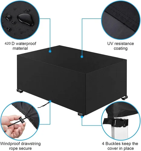 Vista 3 de Fundas para muebles de patio al aire libre, 00 fundas impermeables resistentes a la intemperie 420D Oxford, funda rectangular resistente a