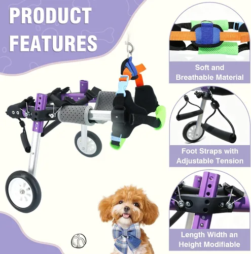 Vista 4 de Silla de ruedas de apoyo para perros para patas traseras, carrito de movilidad ajustable para perros traseros, carrito de apoyo para perros