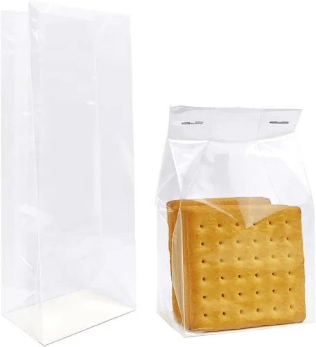 Vista 12 de Morepack Bolsas de celofán reforzadas, bolsas de celofán de fondo plano con inserto de papel, 50 bolsas de biscotti de 2 x 2 x 8 pulgadas