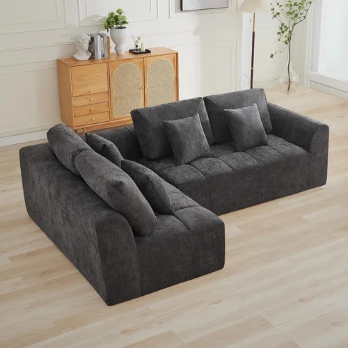 Vista 12 de Sofás seccionales modulares de 110 pulgadas para sala de estar, sofá seccional comprimido sin hueso, sofá de espuma viscoelástica tapizado de 3 Beige