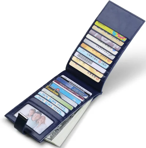 Vista 2 de Huztencor cartera de cuero con bolsillo para tarjeta de crédito bloqueo RFID, billetera, funda para tarjetas para mujer Credit Card Holder, RFID