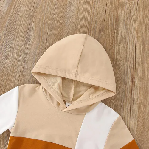 Vista 5 de Ursobutegl Ropa para bebé niño pequeño, sudadera con capucha y bloques de color, 2 piezas, sudadera para otoño e invierno (bloque caqui, 2-3 años)