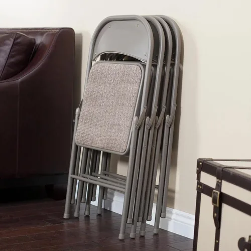 Vista 6 de MECO 4-Pack Steel Frame Folding Dining & Event Chairs, Chicory Lace Motif Upholstery, Beige - Foldable Seating with Cushioned Seat and Padded Back