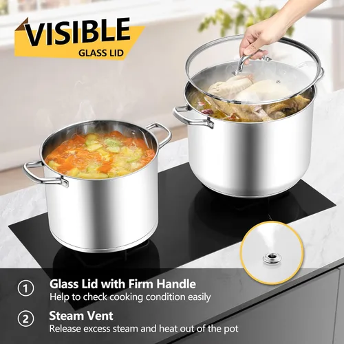 Vista 5 de Homikit - Olla de acero inoxidable, olla grande de 24 cuartos de galón con tapa, utensilios de cocina con parte inferior de tres capas para gas