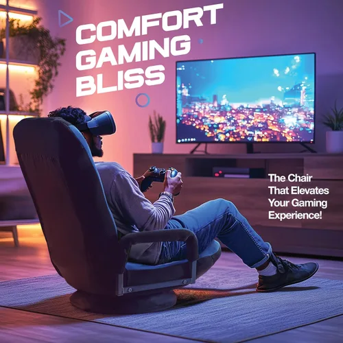 Vista 3 de Maple99 - Silla giratoria de piso para juegos - Sillón de video con 6 posiciones diferentes, respaldo ajustable, reposabrazos removibles, se pliega