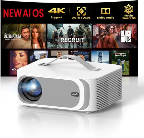 [Sistema AI Movin 2.0/1200 ANSI/enfoque automático] Proyector 4K con WiFi 6 y Bluetooth, 30 W DoIby Audio Netflix-Licencia de Netflix-proyector para