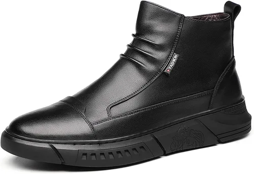 PURCHAWEE Botas Chelsea de cuero sin cordones para hombre, informales, antideslizantes, con cremallera lateral, botas de tobillo Chukka de negocios,